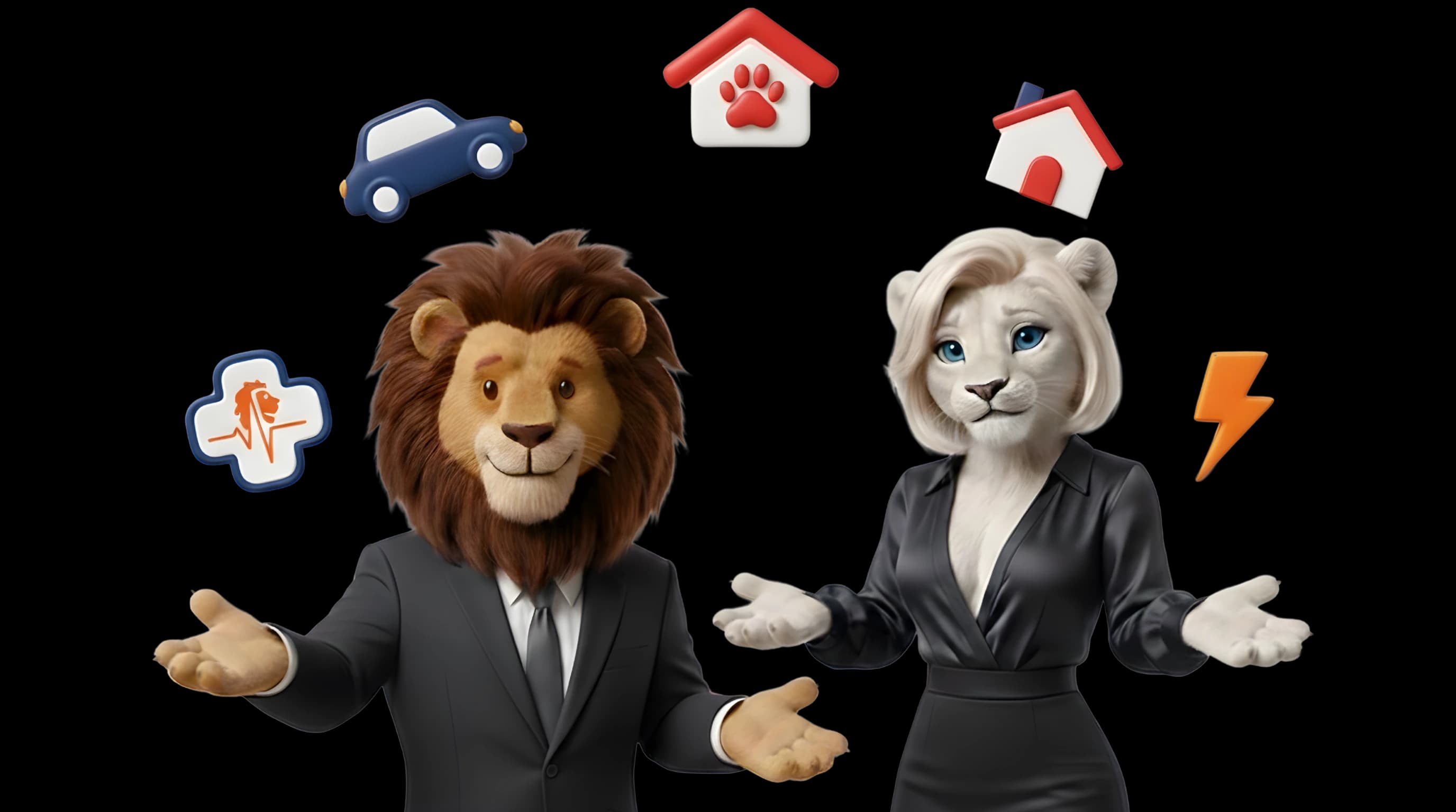 Leo et Lea - Les Mascottes Les Lions : Experts en comparaison d'assurance en France